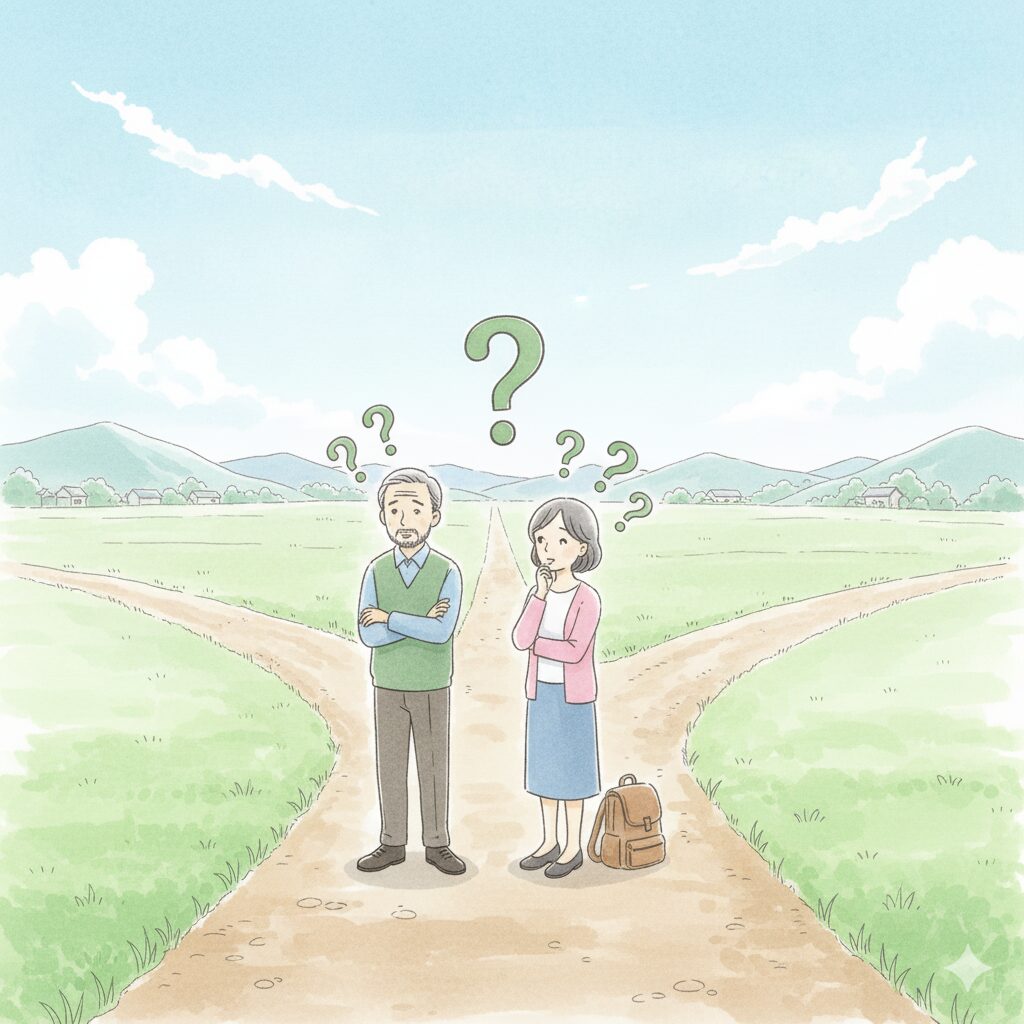 どちらに進むか迷っているイラスト