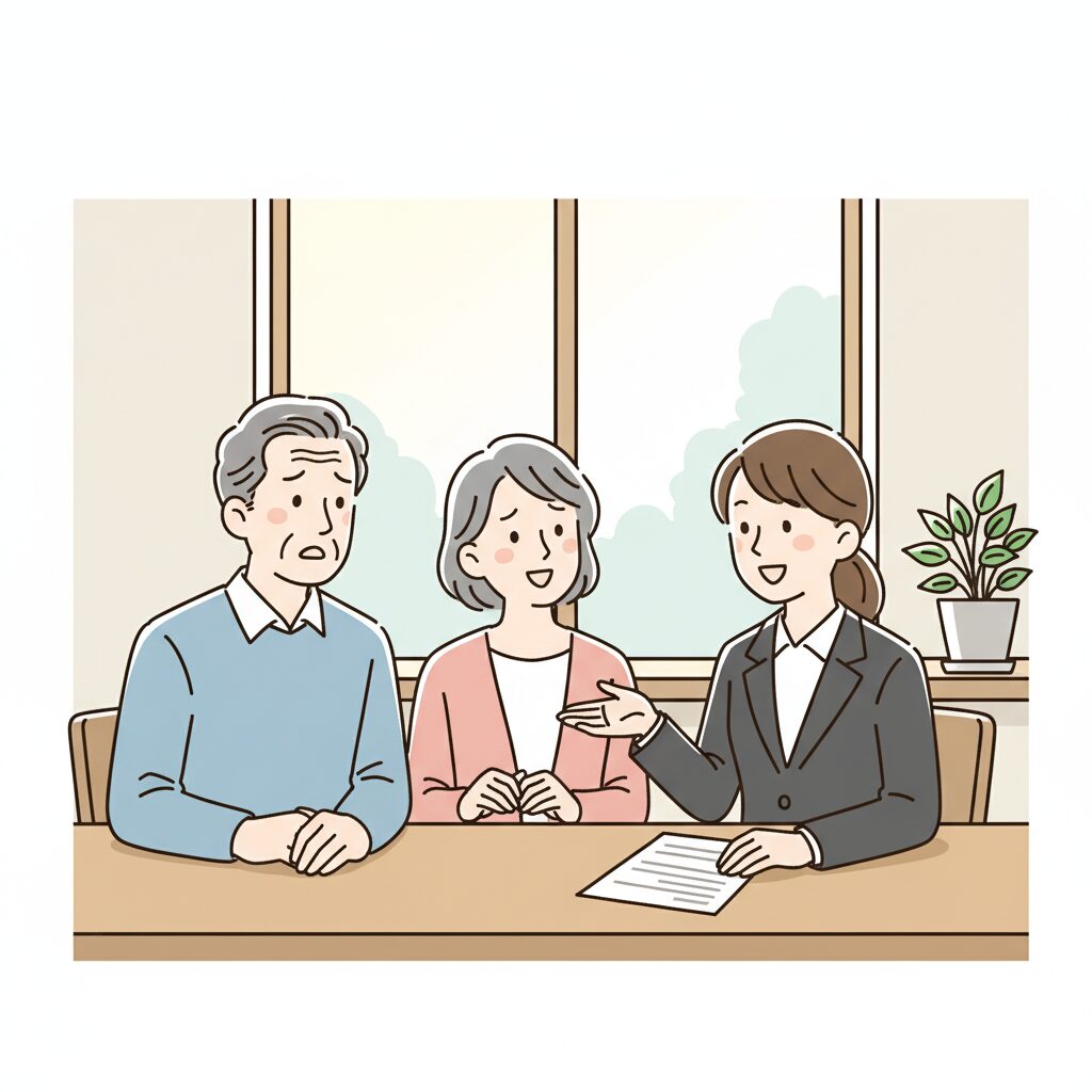 相談する男女のイラスト