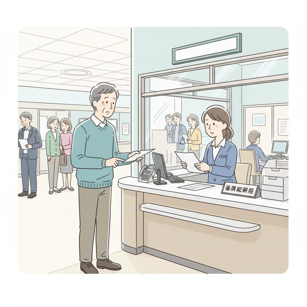 市役所を訪れる男性のイラスト