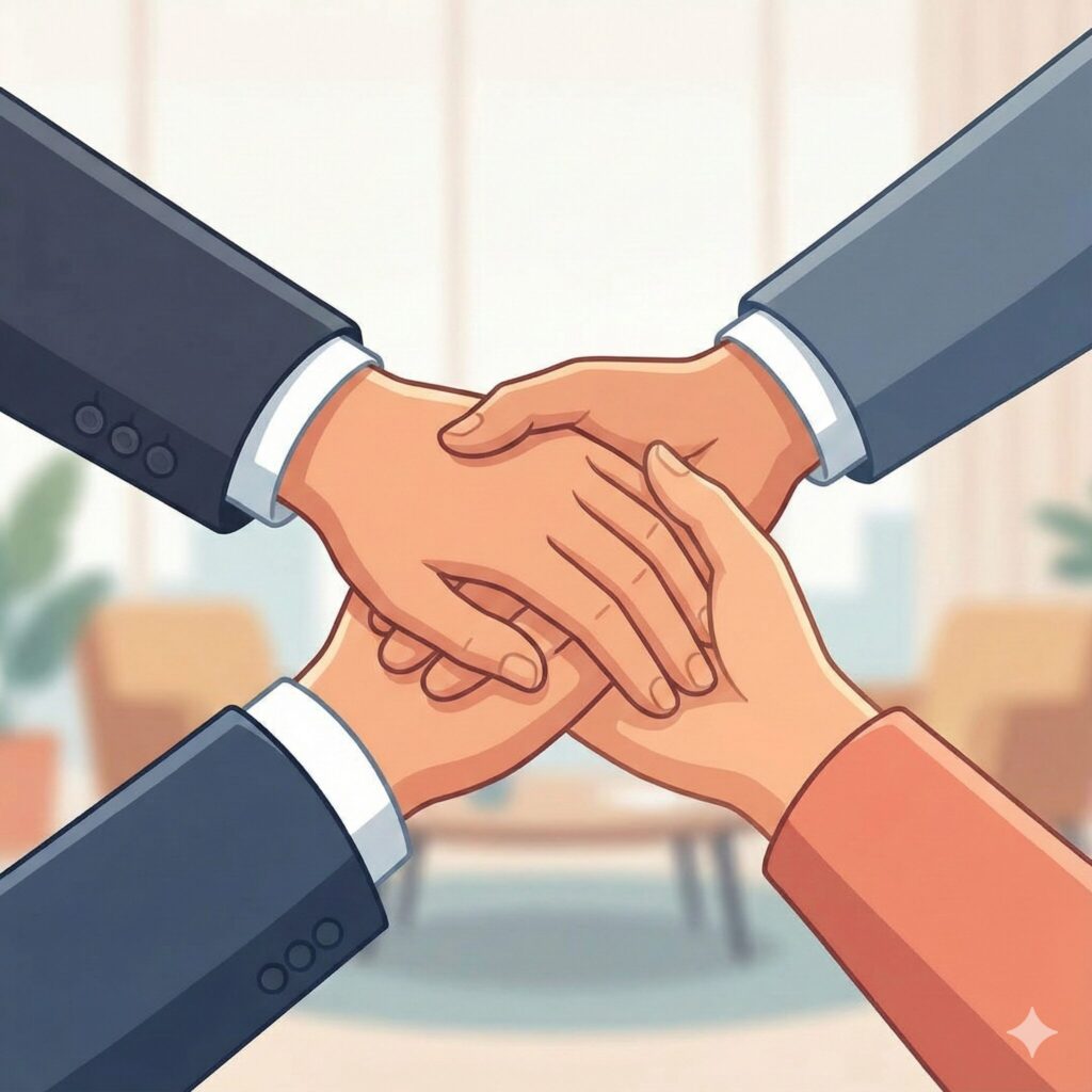 手を組み連携するイメージイラスト