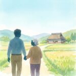 親子で手を取り合って歩くイラスト