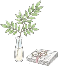 槐の葉と書類のイラスト